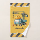 名前パーソナライズされた建築車男の赤ちゃん バスタオルセット (ハンドタオル)