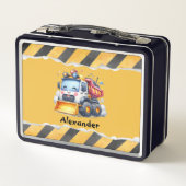 名前パーソナライズされた建築車男の赤ちゃん メタルランチボックス (裏面)