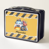 名前パーソナライズされた建築車男の赤ちゃん メタルランチボックス (正面)