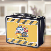 名前パーソナライズされた建築車男の赤ちゃん メタルランチボックス