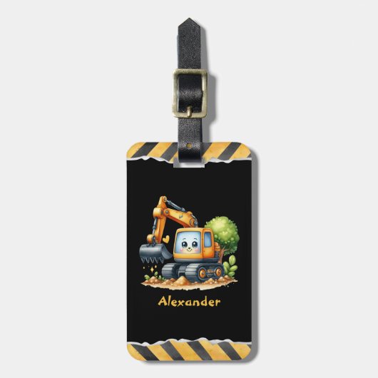 名前パーソナライズされた建築車男の赤ちゃん ラゲッジタグ (正面縦)