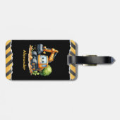 名前パーソナライズされた建築車男の赤ちゃん ラゲッジタグ (裏面横)