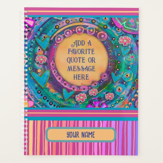 名前パーソナライズされた引用文ピかわいらしンクフローラストライプ プランナー手帳 (正面)