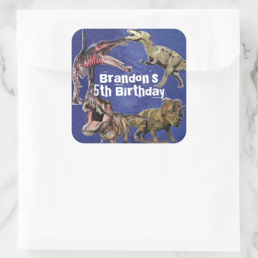 名前パーソナライズされた恐竜ボーイズ誕生日パーティー スクエアシール (バッグ)