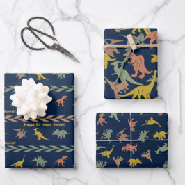 名前パーソナライズされた恐竜 ラッピングペーパーシート