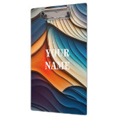 名前パーソナライズされた抽象芸術ティール(緑がかった色)とオレンジの波 クリップボード (左)