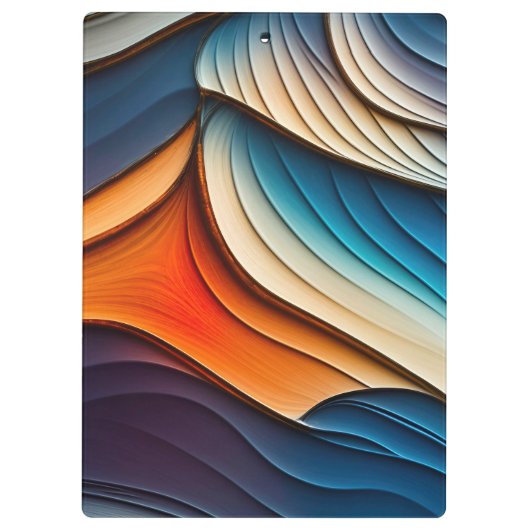 名前パーソナライズされた抽象芸術ティール(緑がかった色)とオレンジの波 クリップボード (裏面)