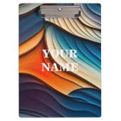 名前パーソナライズされた抽象芸術ティール(緑がかった色)とオレンジの波 クリップボード (正面)