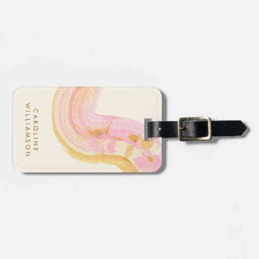 名前パーソナライズされた抽象芸術ピンク黄色の水色 ラゲッジタグ (正面横)