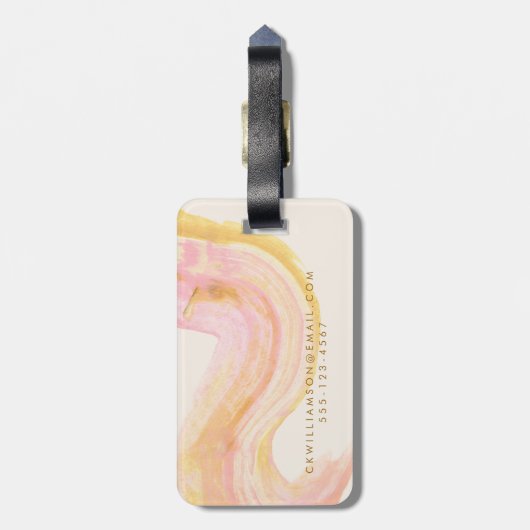 名前パーソナライズされた抽象芸術ピンク黄色の水色 ラゲッジタグ (裏面縦)