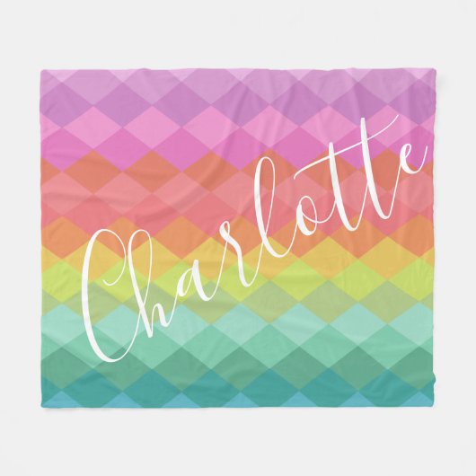 名前パーソナライズされた明るいレインボーカラフルジオメトリ フリースブランケット (正面(横))