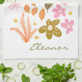 名前パーソナライズされた春夏のフローラ花 キッチンタオル (折り畳み)