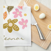 名前パーソナライズされた春夏のフローラ花 キッチンタオル (四つ折り)