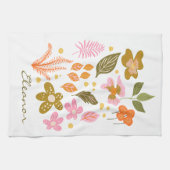 名前パーソナライズされた春夏のフローラ花 キッチンタオル (横)