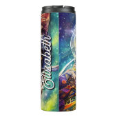 名前パーソナライズされた未来的な宇宙猫 タンブラー (裏面)