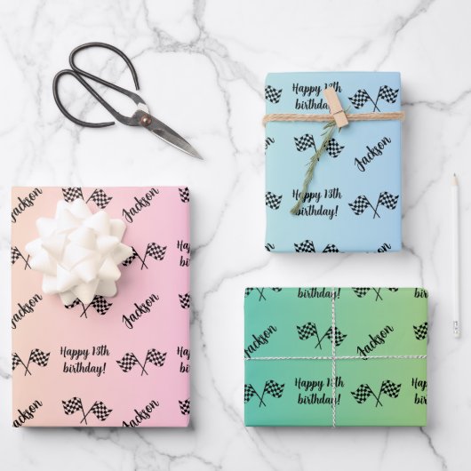 名前パーソナライズされた気持ちスポーツフォーミュラ1レース ラッピングペーパーシート (正面)