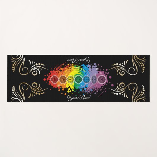 名前パーソナライズされた水の色の位置合わせチャクラ ヨガマット (正面(横))