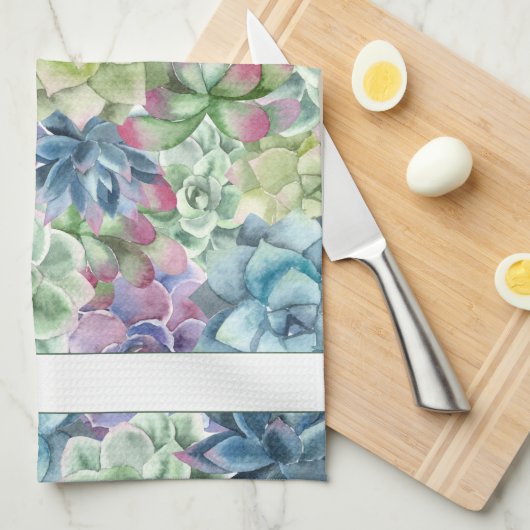 名前パーソナライズされた水カラフル色の多肉株 キッチンタオル (四つ折り)