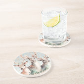 名前パーソナライズされた水カラーディアウィンターウッドランド コースター (側面)