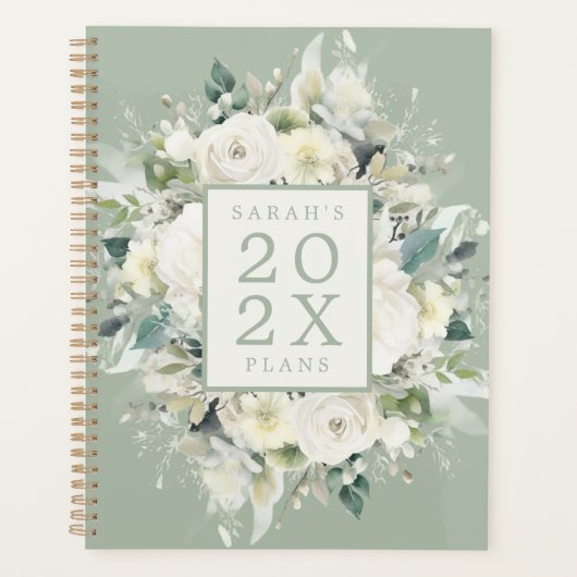 名前パーソナライズされた水カラーフローラ プランナー手帳 (正面)