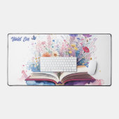 名前パーソナライズされた水彩本と花 デスクマット (キーボード&マウス)