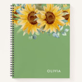 名前パーソナライズされた水色ひまわりセージ緑 ノートブック (正面)