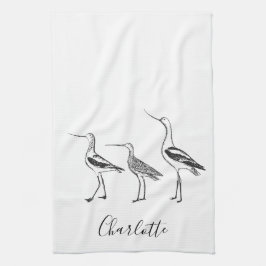 名前パーソナライズされた沿岸海鳥の白鳥 キッチンタオル
