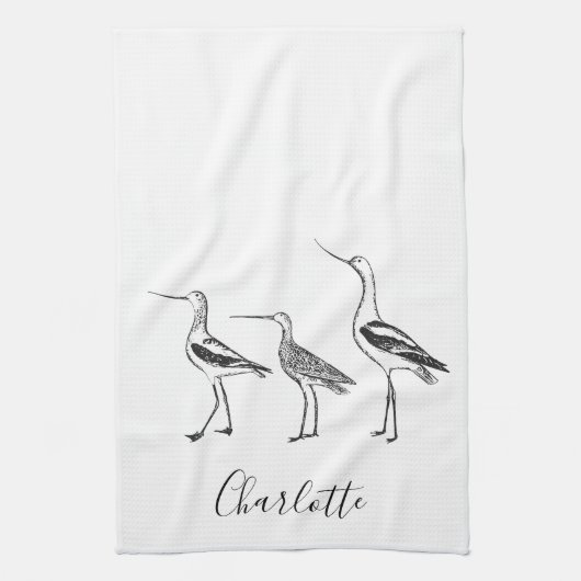 名前パーソナライズされた沿岸海鳥の白鳥 キッチンタオル (縦)