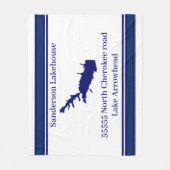 名前パーソナライズされた湖の矢印マップNavy Blue フリースブランケット (正面)