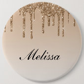 名前パーソナライズされた滴下グリッター 缶バッジ (正面)
