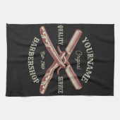 名前パーソナライズされた理容師ストレートカミソリ床屋 キッチンタオル (横)