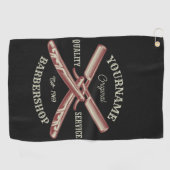 名前パーソナライズされた理容師ストレートカミソリ床屋 ゴルフタオル (横)