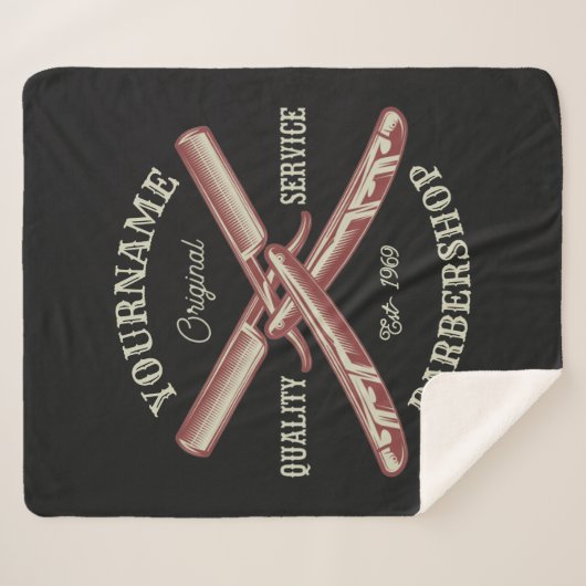名前パーソナライズされた理容師ストレートカミソリ床屋 シェルパブランケット (正面(横))