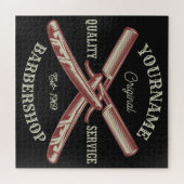 名前パーソナライズされた理容師ストレートカミソリ床屋 ジグソーパズル (横)