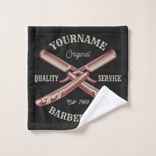 名前パーソナライズされた理容師ストレートカミソリ床屋 バスタオルセット (ウォッシュタオル)