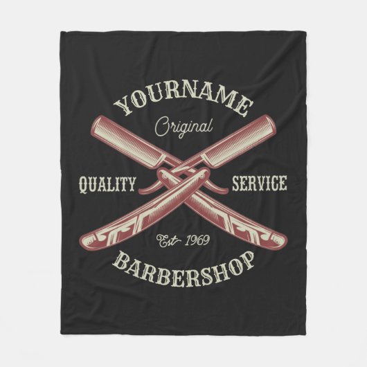 名前パーソナライズされた理容師ストレートカミソリ床屋 フリースブランケット (正面)