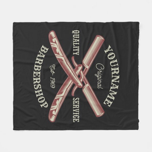 名前パーソナライズされた理容師ストレートカミソリ床屋 フリースブランケット (正面(横))