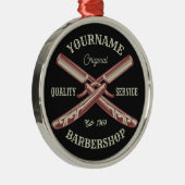 名前パーソナライズされた理容師ストレートカミソリ床屋 メタルオーナメント (右)