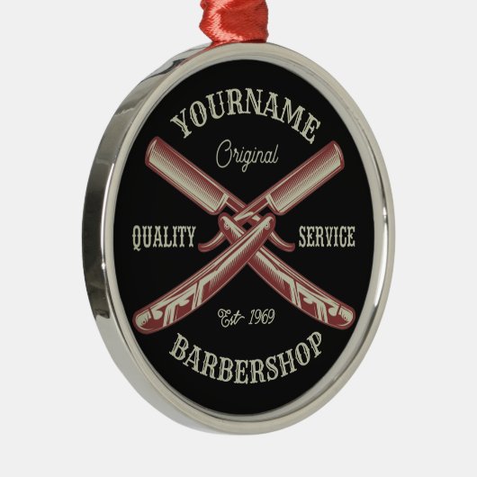 名前パーソナライズされた理容師ストレートカミソリ床屋 メタルオーナメント (右)