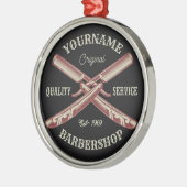 名前パーソナライズされた理容師ストレートカミソリ床屋 メタルオーナメント (左)