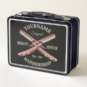 名前パーソナライズされた理容師ストレートカミソリ床屋 メタルランチボックス (裏面)