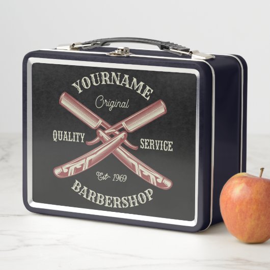 名前パーソナライズされた理容師ストレートカミソリ床屋 メタルランチボックス (インサイチュ)