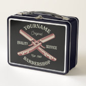 名前パーソナライズされた理容師ストレートカミソリ床屋 メタルランチボックス (正面)