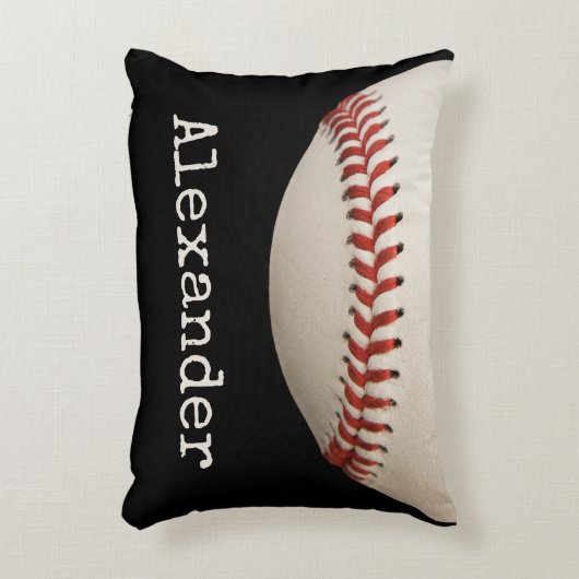名前パーソナライズされた番号が黒の白野球 アクセントクッション (正面(垂直))