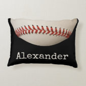 名前パーソナライズされた番号が黒の白野球 アクセントクッション (裏面)