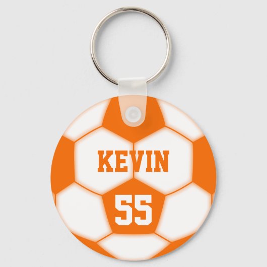 名前パーソナライズされた番号オレンジサッカーボール キーホルダー (正面)