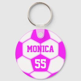 名前パーソナライズされた番号ピンクサッカーボール キーホルダー