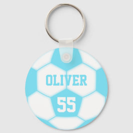 名前パーソナライズされた番号ブルーサッカーボール キーホルダー