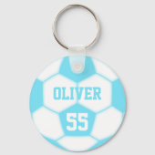 名前パーソナライズされた番号ブルーサッカーボール キーホルダー (裏面)
