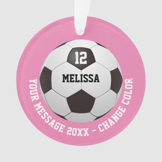 名前パーソナライズされた番号メッセージサッカーボール オーナメント (正面)